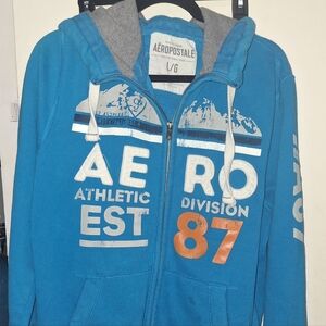 Aeropostale Teal and Gray Zip-Up Hoodie